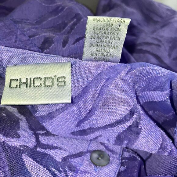 CHICO’S sz L sz 2 Purple Burnt-Out 3/4 Roll Tab Sleeve Relaxed Fit Blouse MOP - Picture 5 of 5